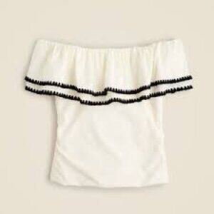 J.Crew Off The Shoulder Ruffle Top White Black Embroidery NWOT Size Medium